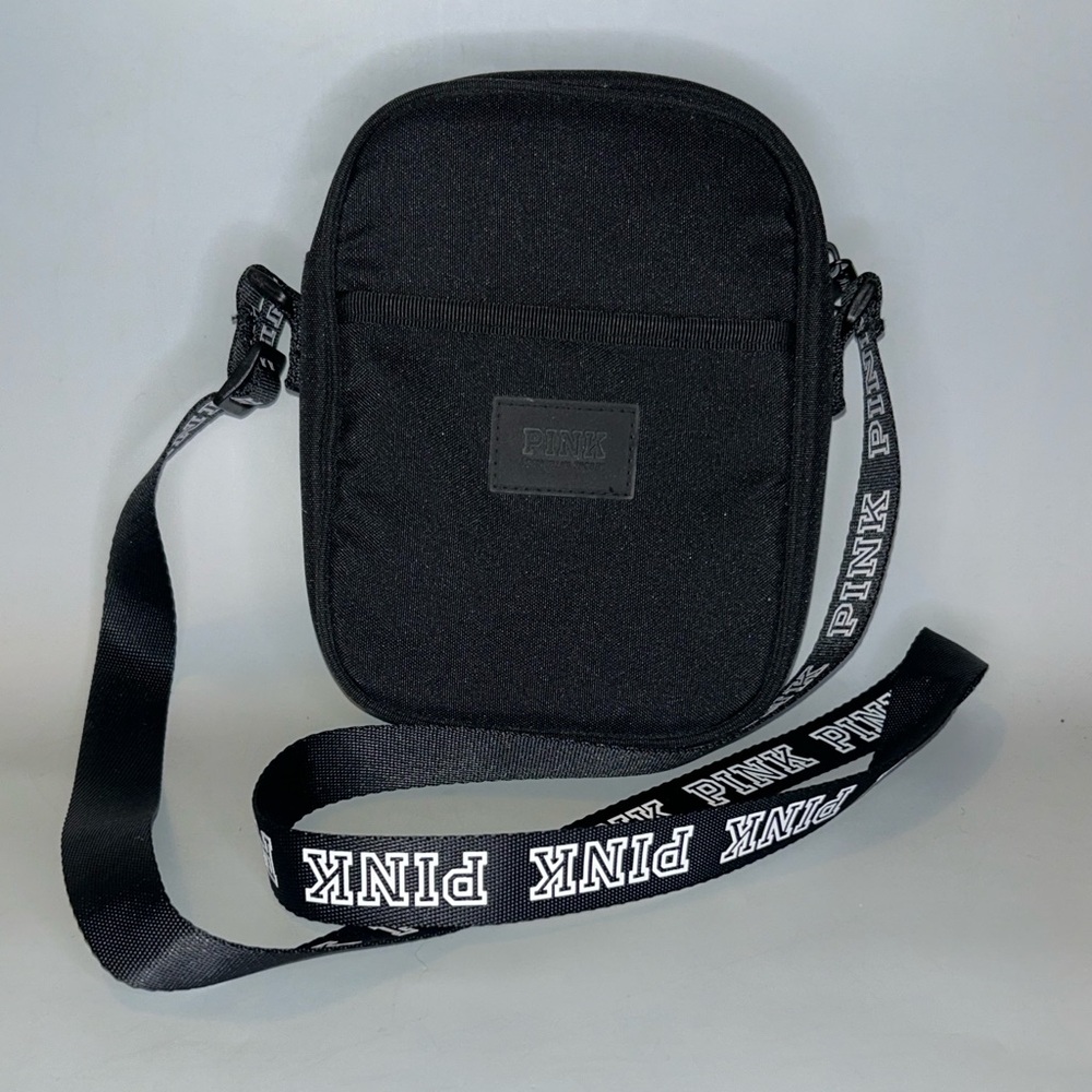 PINK Victoria's Secret Black Crossbody Bag with Branded Strap